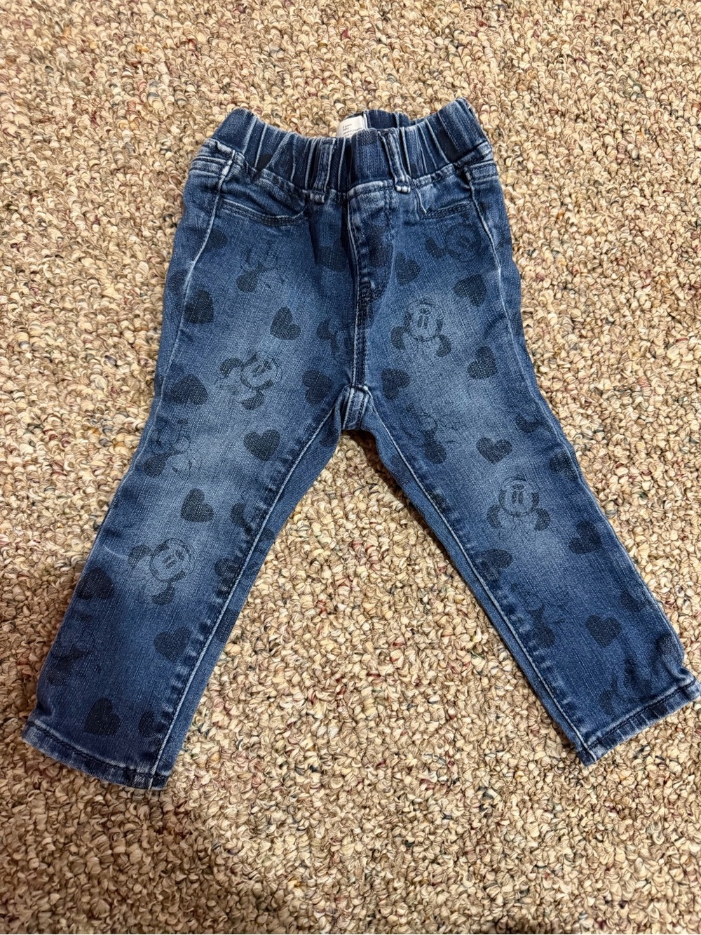 Disney Dark Blue Mickey Heart Print Pull-On Jeans for Kids